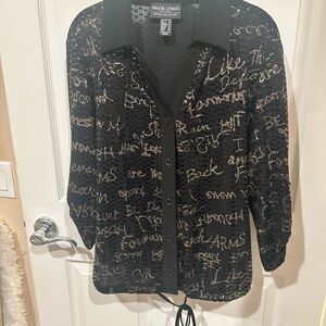 Frank Lyman Black Button-Up Shirt with Gold Script